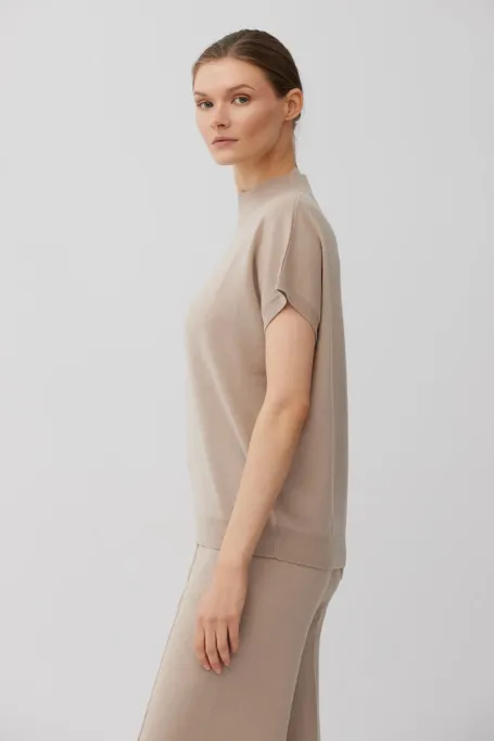 Beige Bluse aus gekämmter Merinowolle
