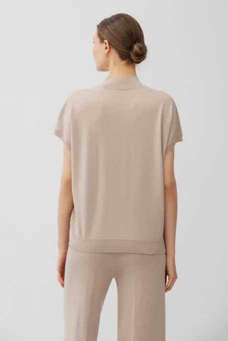 Beige Bluse aus gekämmter Merinowolle
