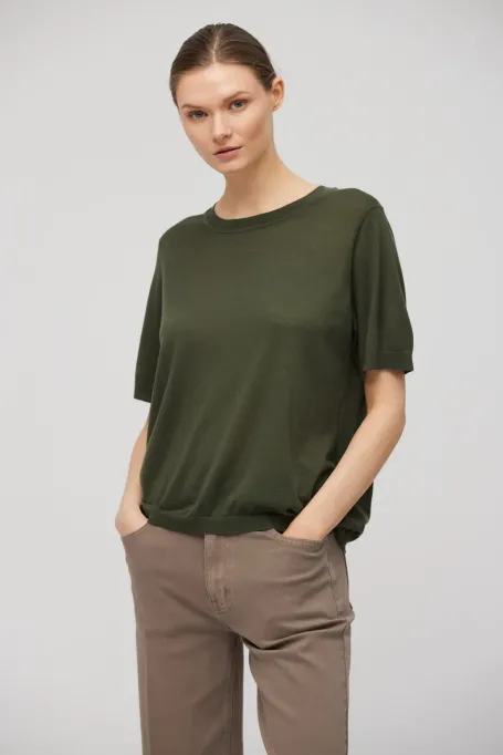 Grünes T-Shirt aus Merinowolle