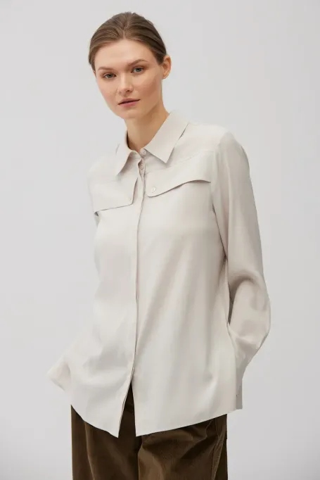 Beige lockere Seidenbluse