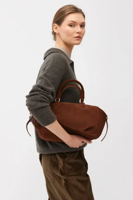 Braune Handtasche aus echtem Wildleder