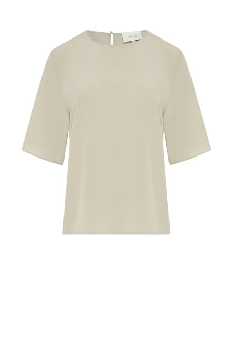 Hellgrüne Seidenbluse mit kurzen Ärmeln