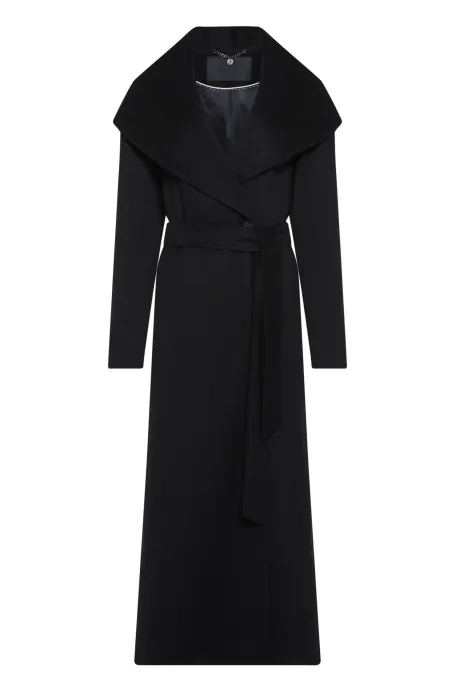 Schwarzer Kaschmirmantel mit Kapuze