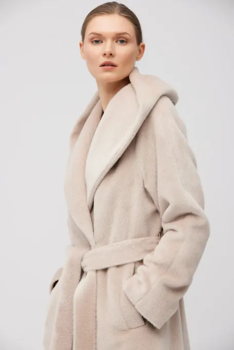 Maxi-Mantel aus Baby-Suri-Alpaka mit Kapuze