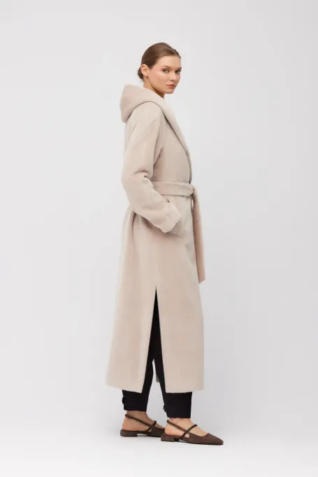 Maxi-Mantel aus Baby-Suri-Alpaka mit Kapuze