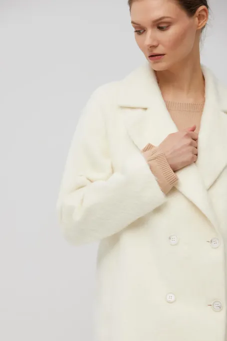 Weißer Mantel aus Alpaka-Wolle und Seide