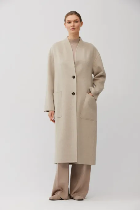 Beiger Mantel aus Wolle und Seide Doubleface