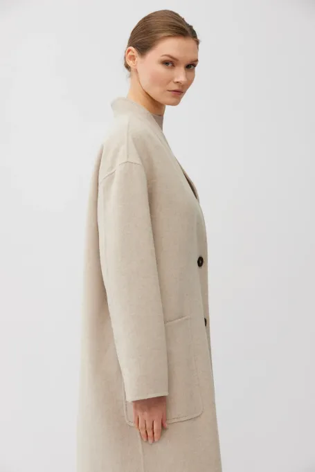 Beiger Mantel aus Wolle und Seide Doubleface
