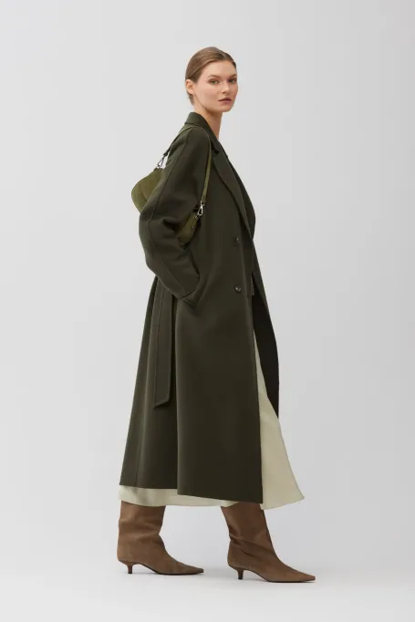 Dunkelgrüner Mantel mit Doubleface-Seide
