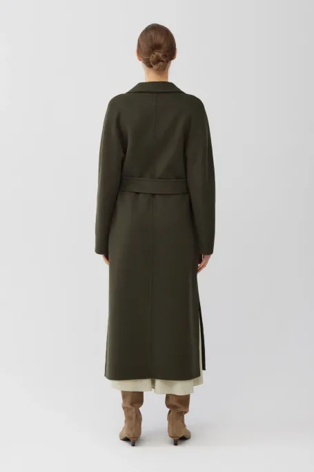 Dunkelgrüner Mantel mit Doubleface-Seide