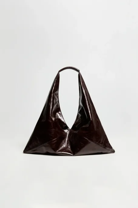 Auberginefarbene Shopper-Ledertasche rot