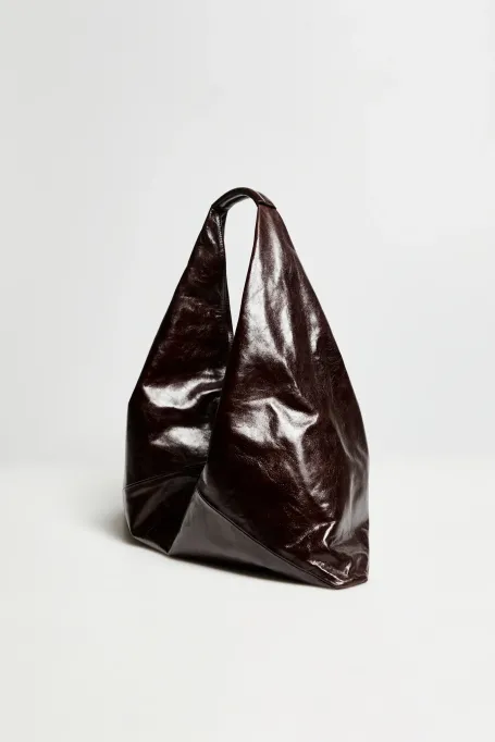 Auberginefarbene Shopper-Ledertasche rot