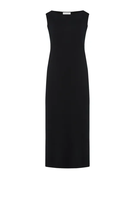 Schwarzes Midikleid aus Merinowolle