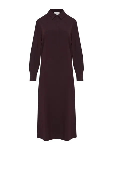 Loses auberginefarbenes Midikleid aus Seide rot