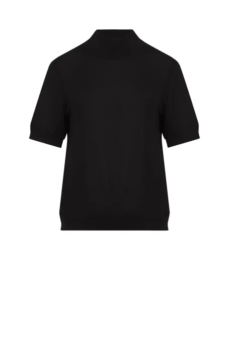 Schwarzer Halbrollkragen mit kurzem Ärmel aus Merinowolle