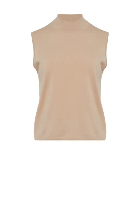 Beiger ärmelloser Stehkragenpullover