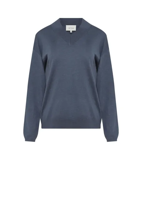 Graues Shirt aus Merinowolle mit V-Ausschnitt