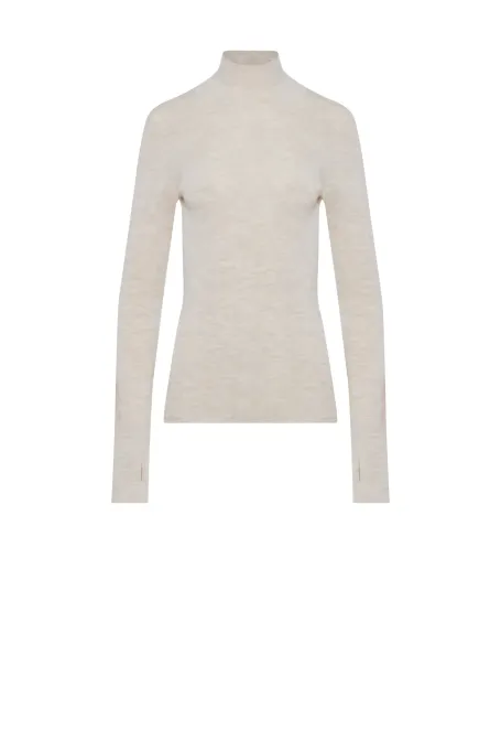 Beiger Stehkragenpullover aus Merinowolle