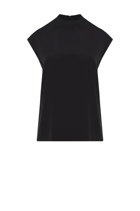 Schwarze Seidenbluse mit kurzen Ärmeln