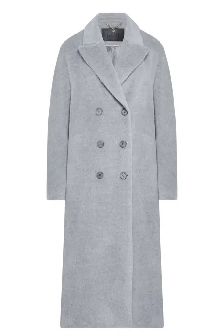 Langer grauer Mantel mit Baby Suri Alpaka grau