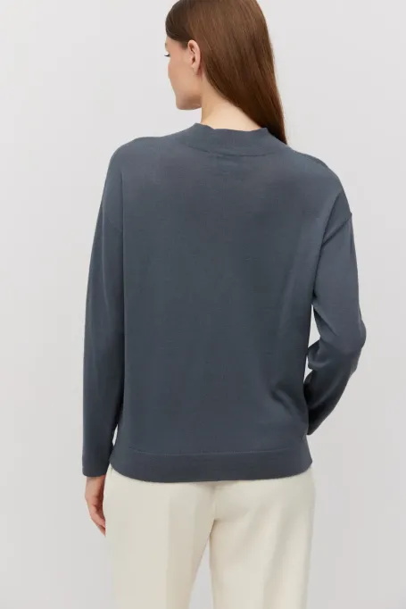 Graues Shirt aus Merinowolle mit V-Ausschnitt