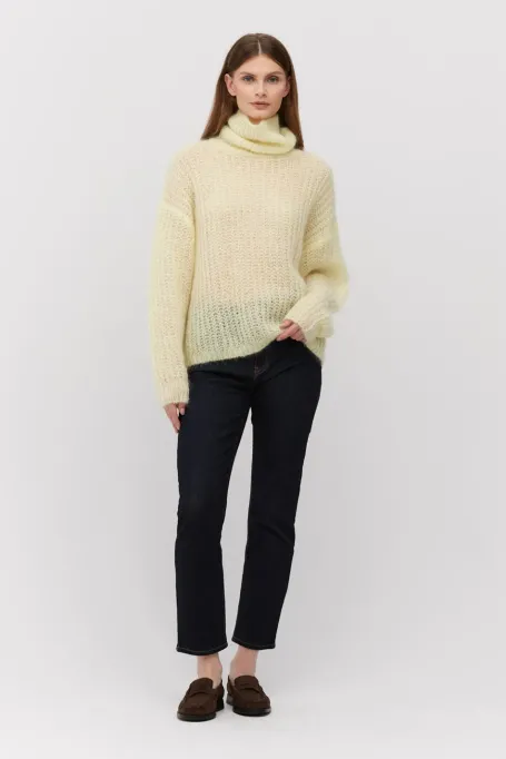 Rollkragenpullover mit Mohair in Pastellgelb gelb