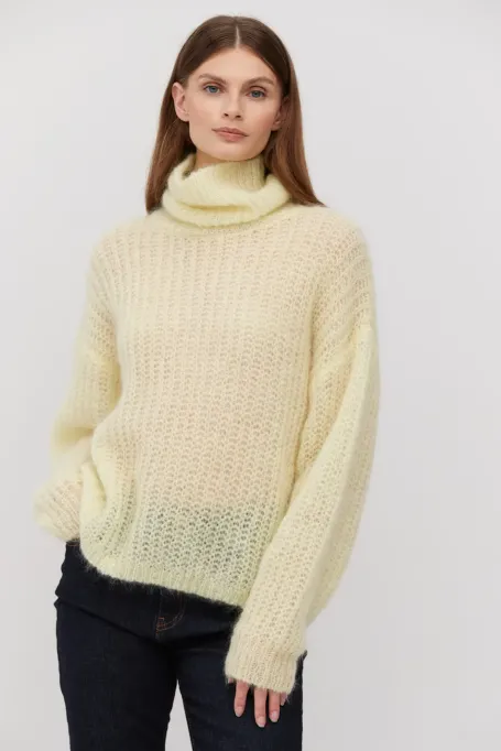 Rollkragenpullover mit Mohair in Pastellgelb gelb
