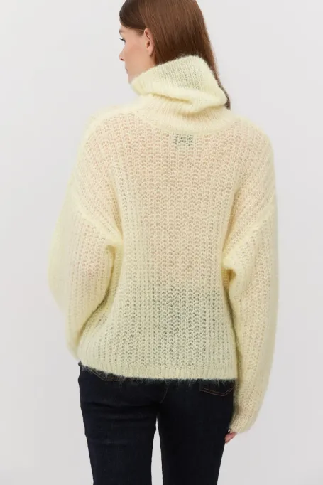 Rollkragenpullover mit Mohair in Pastellgelb gelb