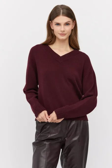 Locker gestrickter Pullover aus Kaschmir und Merinowolle rot
