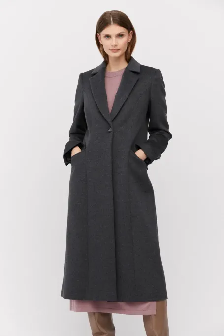 Dunkelgrauer Midi-Mantel aus Wolle