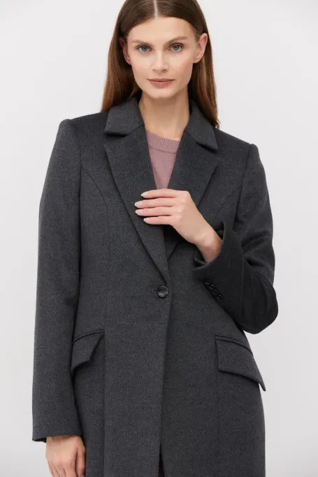 Dunkelgrauer Midi-Mantel aus Wolle