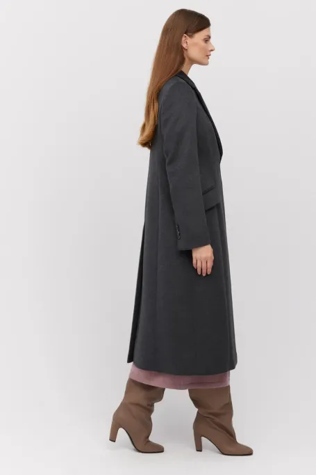 Dunkelgrauer Midi-Mantel aus Wolle