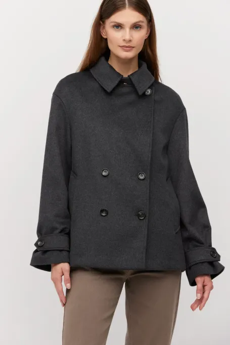 Dunkelgraue zweireihige Wolljacke