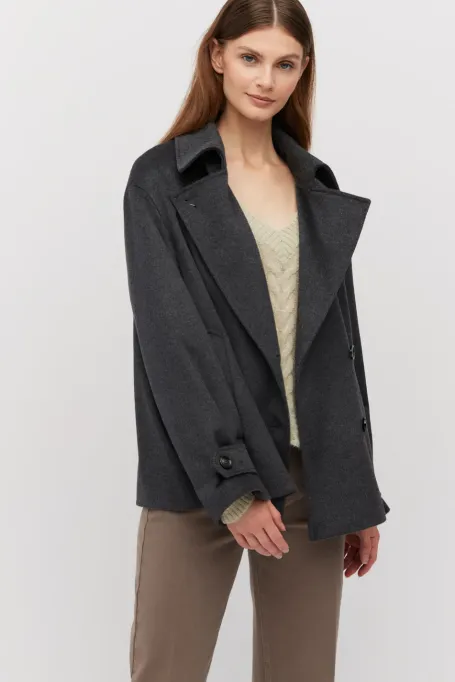 Dunkelgraue zweireihige Wolljacke