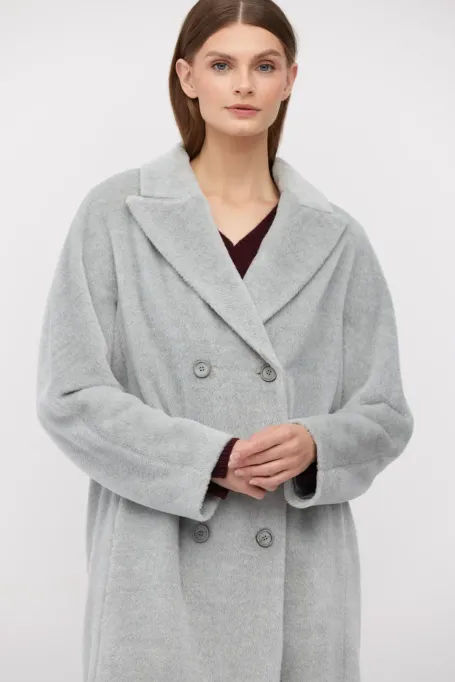 Langer grauer Mantel mit Baby Suri Alpaka grau