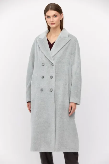 Langer grauer Mantel mit Baby Suri Alpaka grau