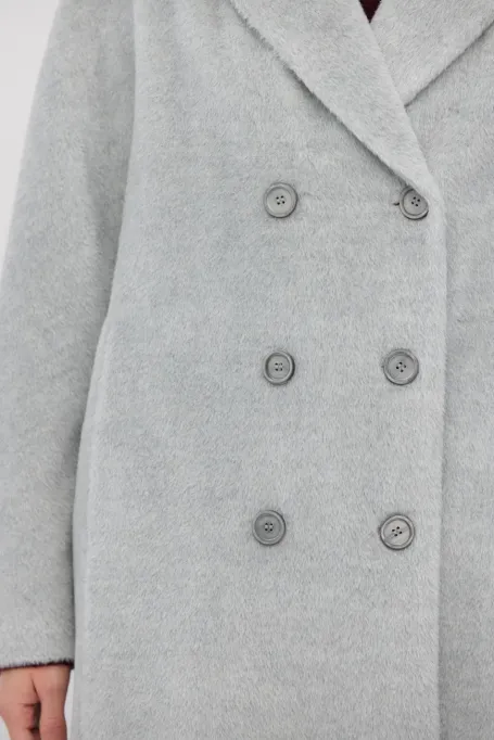 Langer grauer Mantel mit Baby Suri Alpaka grau