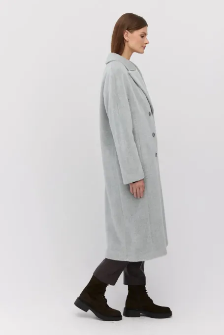 Langer grauer Mantel mit Baby Suri Alpaka grau