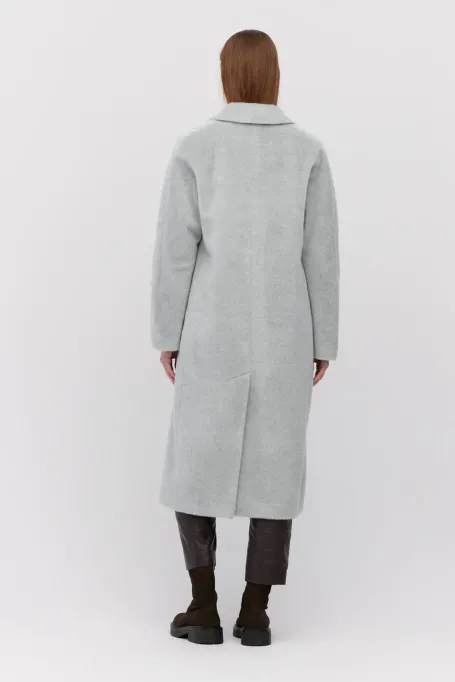 Langer grauer Mantel mit Baby Suri Alpaka grau