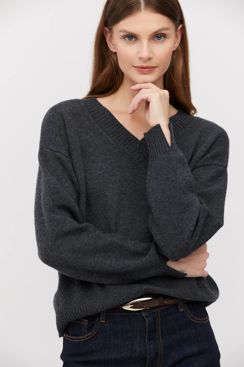 Grauer Pullover mit Kaschmir und Merinowolle
