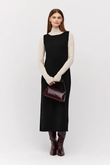 Schwarzes Midikleid aus Merinowolle - Patrizia Aryton
