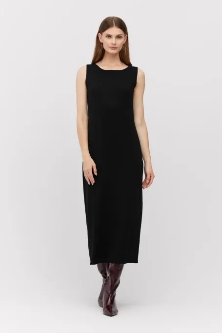 Schwarzes Midikleid aus Merinowolle - Patrizia Aryton