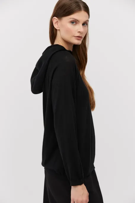 Schwarzes Kapuzen-Sweatshirt aus Merinowolle - Patrizia Aryton