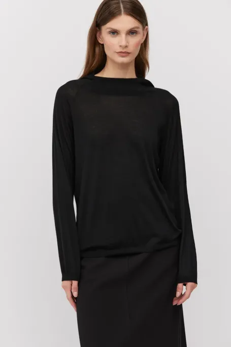 Schwarzes Kapuzen-Sweatshirt aus Merinowolle - Patrizia Aryton