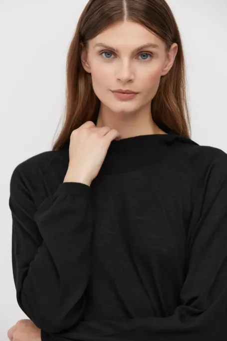 Schwarzes Kapuzen-Sweatshirt aus Merinowolle - Patrizia Aryton