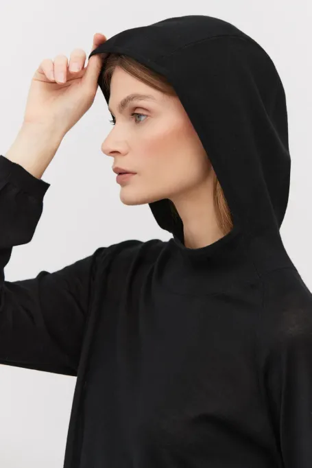 Schwarzes Kapuzen-Sweatshirt aus Merinowolle - Patrizia Aryton