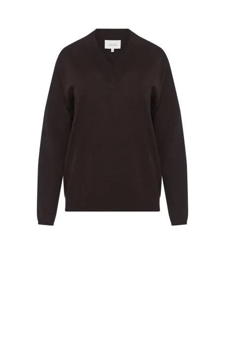 Braune Bluse aus Merinowolle mit V-Ausschnitt