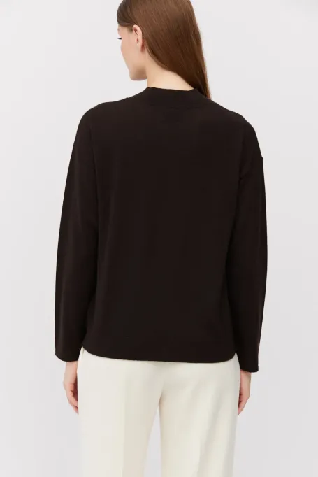 Braune Bluse aus Merinowolle mit V-Ausschnitt