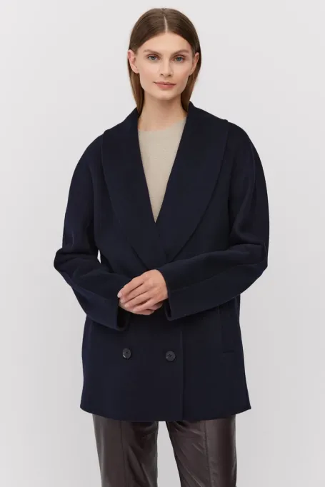 Dunkelblaue Doubleface-Jacke mit Seide - Patrizia Aryton