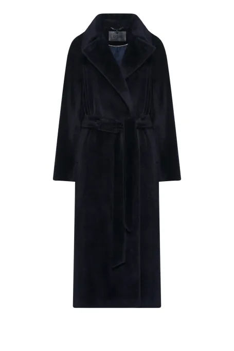 Dunkelblauer Mantel mit Gürtel aus Baby-Suri-Alpaka